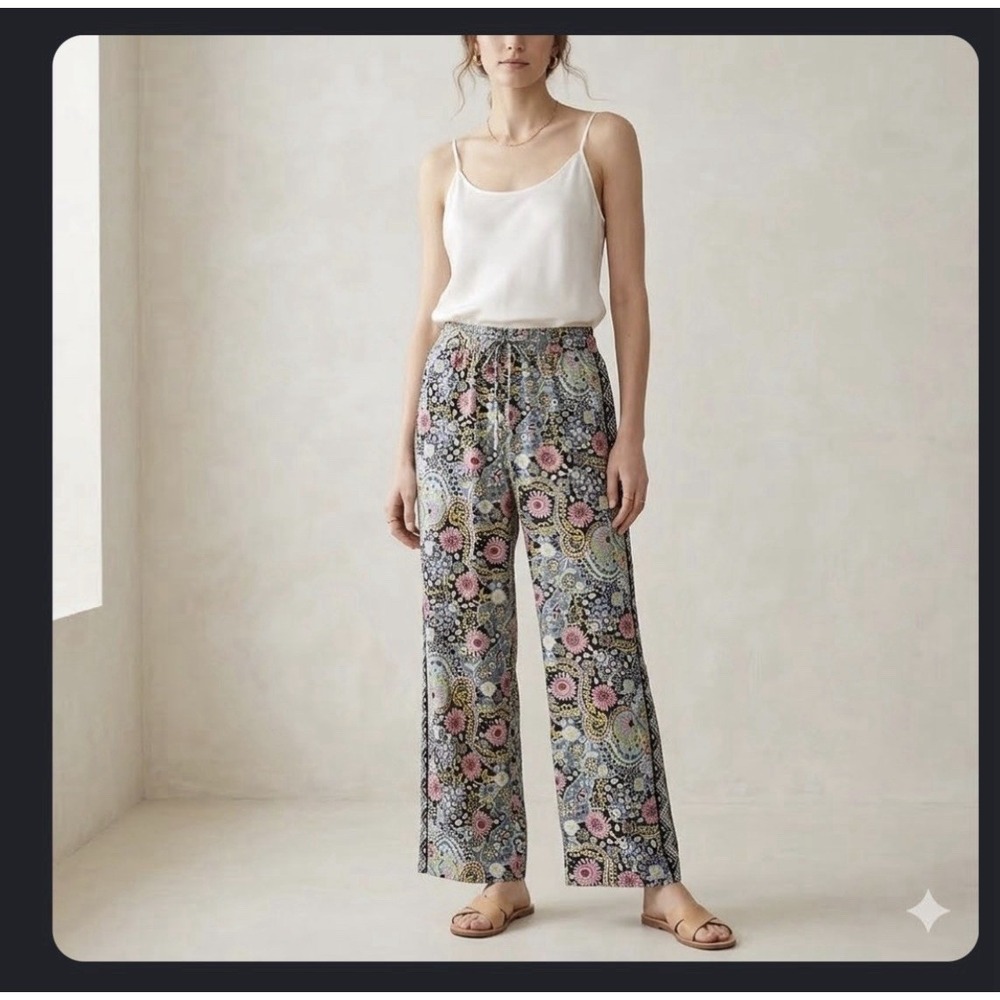 Loft Floral Pull On Pants Small Multicolor Flowy Vacation Resort Casual